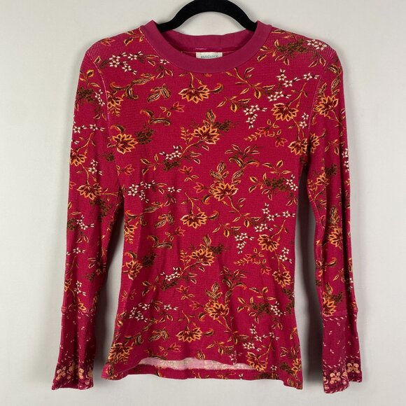 Sundance Tops - Sundance Red Floral Thermal T Shirt Size Small Crew Neck Long Sleeve
